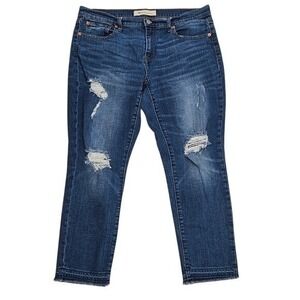 Gap 1969 Best Girlfriend Jeans Distressed Frayed Hem Denim Blue